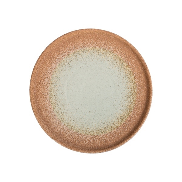 Ariel - Round Flat Plate 22cm - Dĩa tròn vành đứng 22cm xanh ngọc viền nâu (matte) (Sandy collection)
