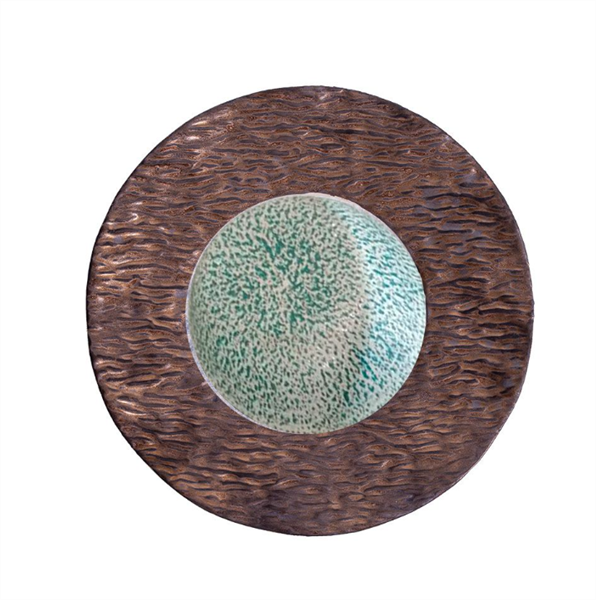 Ancient - Soup Plate 23cm - Dĩa bay 23cm vành vân đá nâu đồng lòng xanh ngọc bích