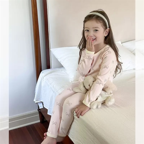 Bộ mặc nhà dài tay hồng nơ