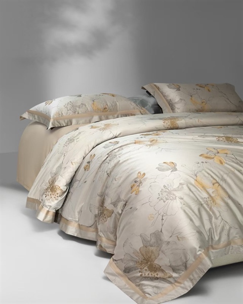 Bộ ga vàng pastel dệt hoa vàng | Gấm Tencel ngọc trai - LS06.02