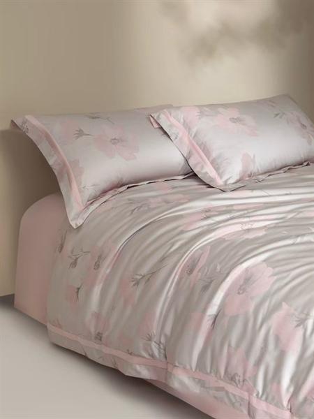 Bộ ga hồng pastel dệt hoa đào to | Tencel ngọc trai - LS06.03