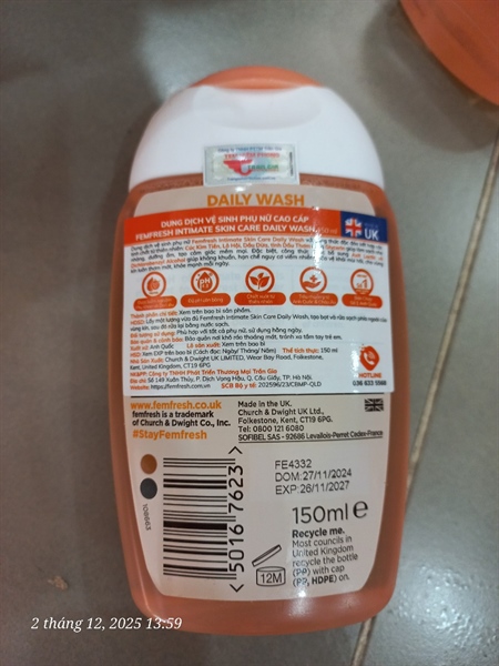Dung dịch vệ sinh phụ nữ Femfresh Daily Wash giúp làm sạch, khử khuẩn hàng ngày (150ml) -UK 2