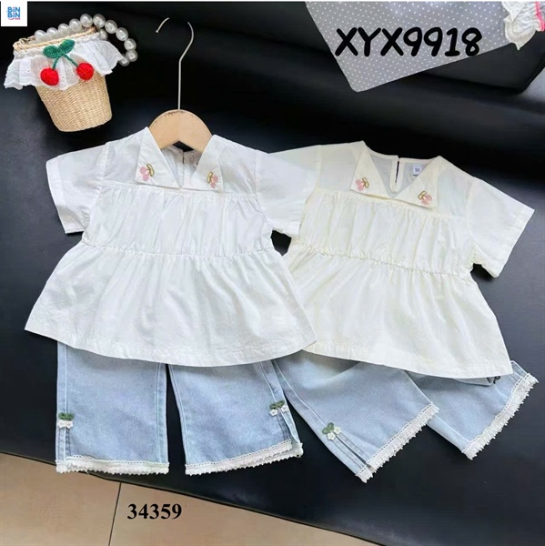 34359-Set 2 CT áo trắng cherry hồng