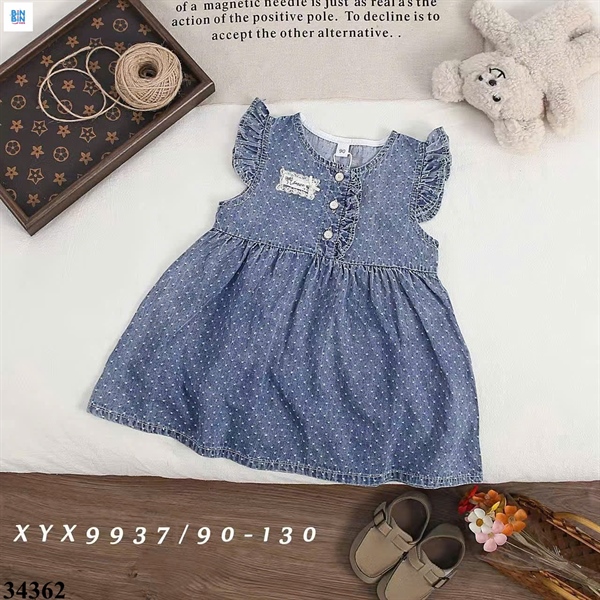 34362-Đầm jeans nơ trắng