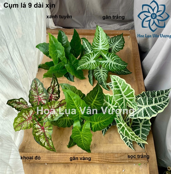 Cụm lá 9 cuống dài xịn - Lá cành ngắn - Hoa Lụa Vân Vượng