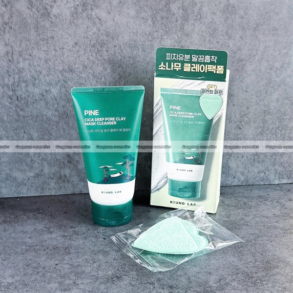 Srm đất sét Round Lab Pine cica deep pore clay ( kèm miếng bọt rửa mặt ) 150ml