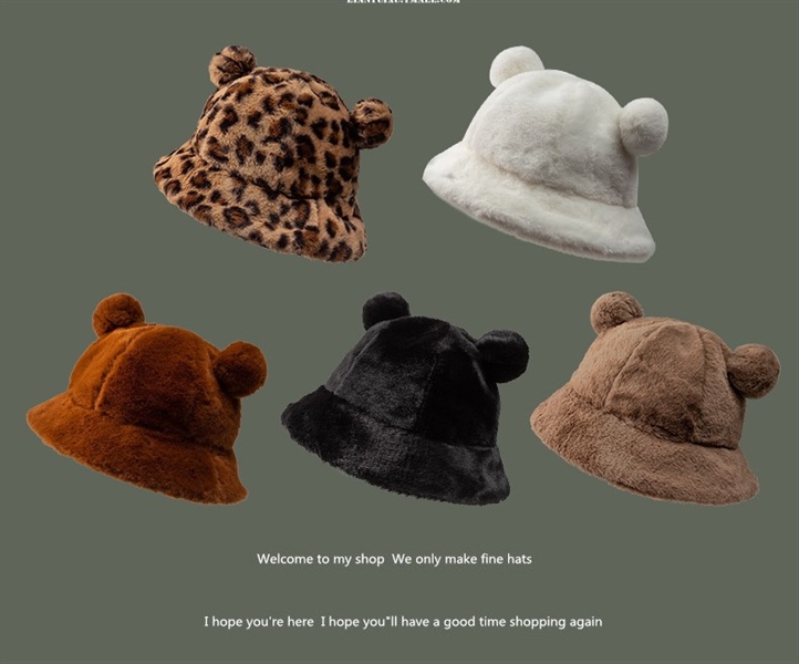 Mũ vành LÔNG MỊN, 2 cục bông TAI GẤU, mix