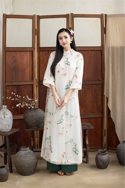 Áo dài truyền thống tay dài kim sa lót lụa
