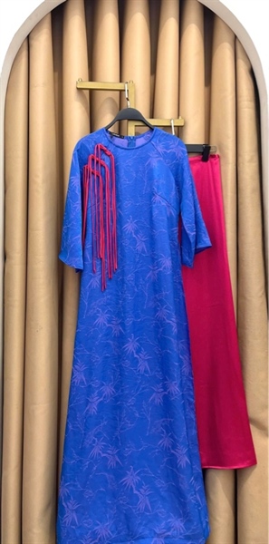 Áo dài tơ tằm suông kết sò dây