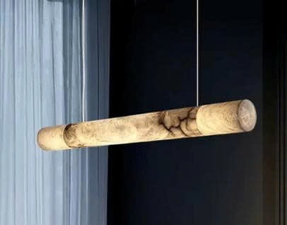 Đèn treo bàn ăn | Đồng, đá Tây Ban Nha - Vàng đồng, đá tự nhiên - L1500xD100 mm