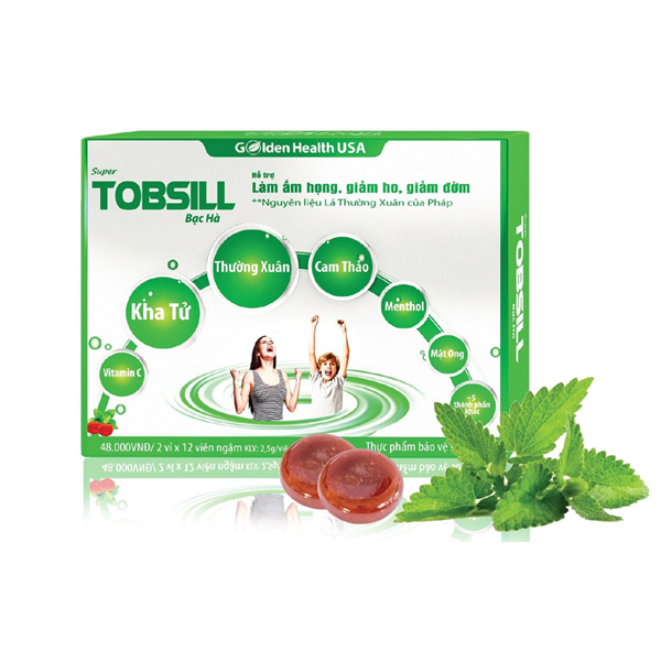 Viên ngậm Tobsill gold plus (Hỗ trợ giảm ho, giảm đờm, giảm đau rát họng) (Hộp 3 vỉ x 8 viên) - Golden Health USA