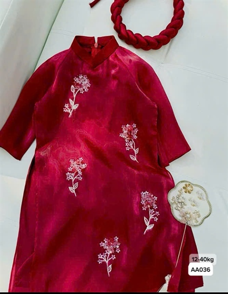 BG Áo dài tơ đính hoa nhựa nhỏ (1-10) đỏ