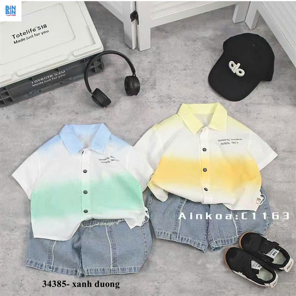 34385-Set bộ jeans loang xanh