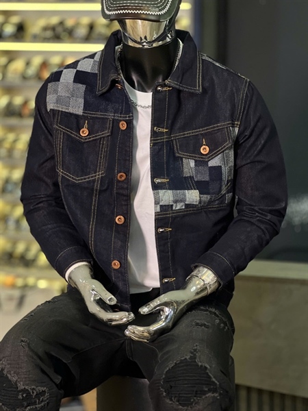 Khoác Jean QCSC-088 Xanh Denim ô vuông
