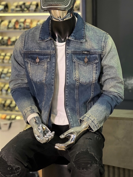 Khoác Jean QCSC-0098 xanh was khóa kéo