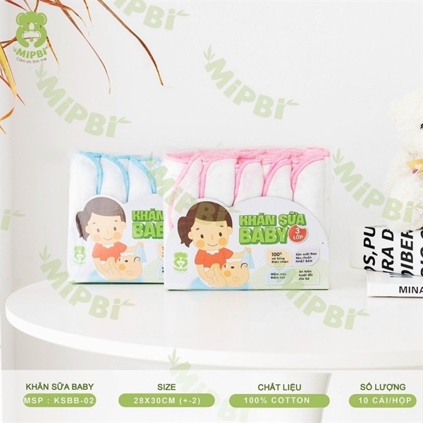 Set 10 khăn sữa 3 lớp Mipbi 3 lớp 28*30cm