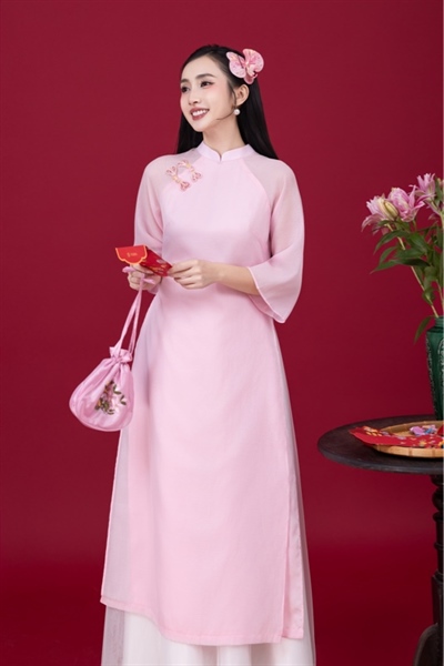 Áo dài voan tơ lót lụa 4 tà kết nút