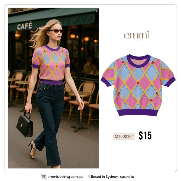 Colorblock Argyle Knit Top