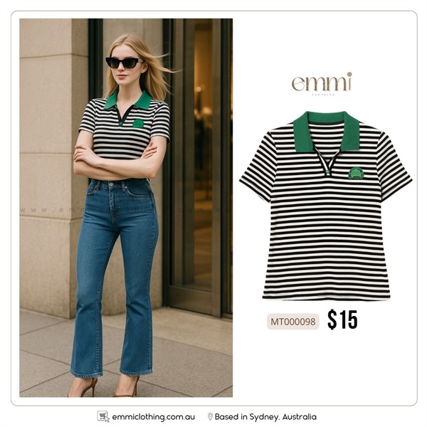 Striped Polo Knit Top