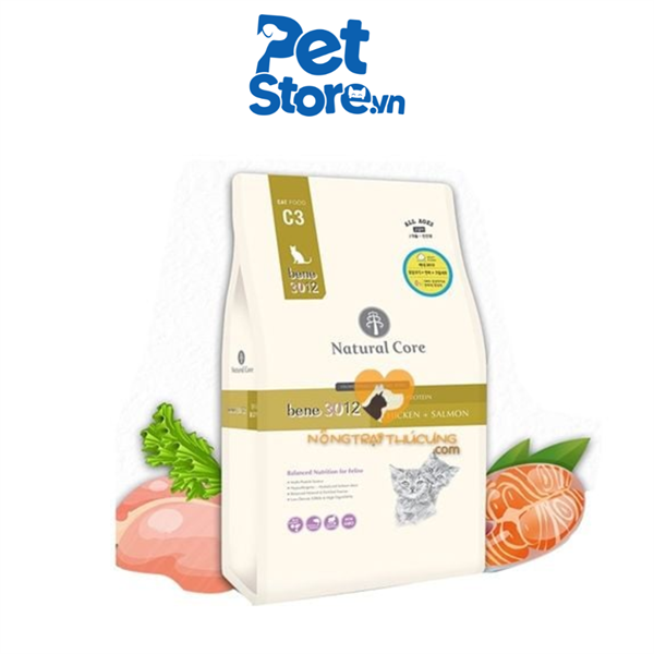 Hạt Cho Mèo Natural Core C3 - Vị gà & Cá Hồi 1.5kg