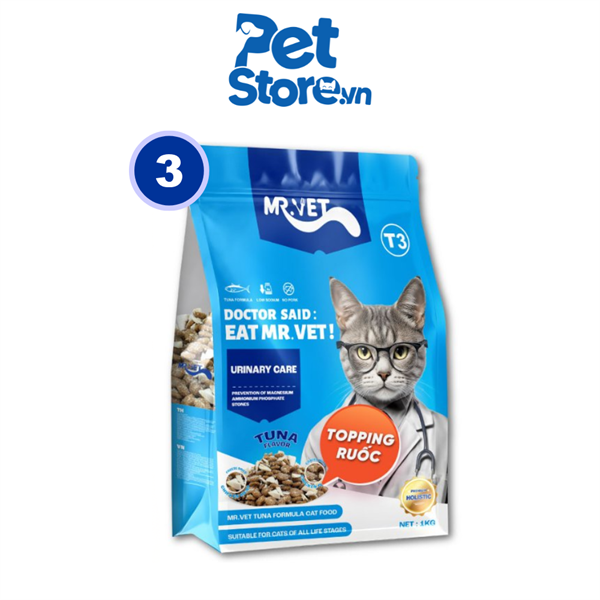 Hạt Cho Mèo Mix Topping Sấy Mr Vet T3 - Giành Cho Mèo Thận 1kg