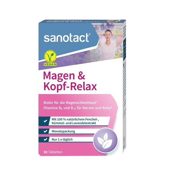 Viên nén Sanotact Magen & Kopf-Relax Hỗ trợ cải thiện chức năng tiêu hóa (Hộp 2 vỉ x 15 viên) - Đức (Hộp)