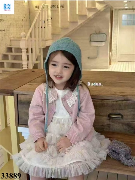 33889- Set váy DT 2 CT hồng nơ voan