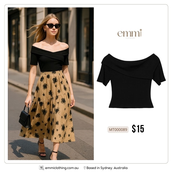 Off-Shoulder Black Knit Top