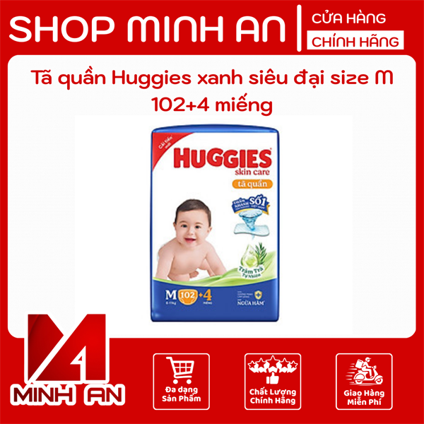 Tã quần Huggies xanh siêu đại size M 102+4 miếng