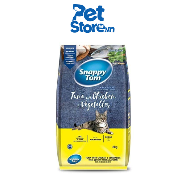 Thức Ăn Hạt Cho Mèo Snappy Tom - Vị Gà Sấy Cá Ngừ & Rau 8kg