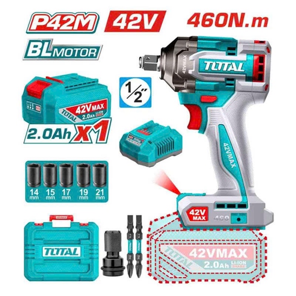 Máy siết buloong Pin 42V-1/2"-460Nm Total TIWLI42461 (1 Pin) ko chổi than
