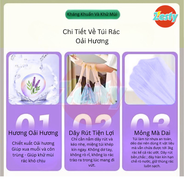Combo 150 Túi Rác Dây Rút Hương Oải Hương – Khử Mùi Mạnh, Siêu Dai, Chống Muỗi, Không Rò Rỉ