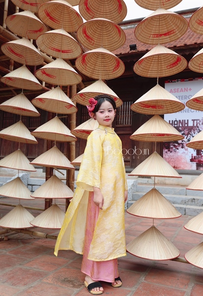 BG Áo dài lụa hoài cổ hoa châu (1-10) vàng