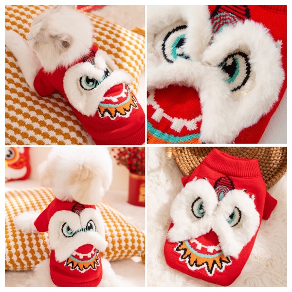 Hipi - Áo len đỏ họa tiết đầu lân