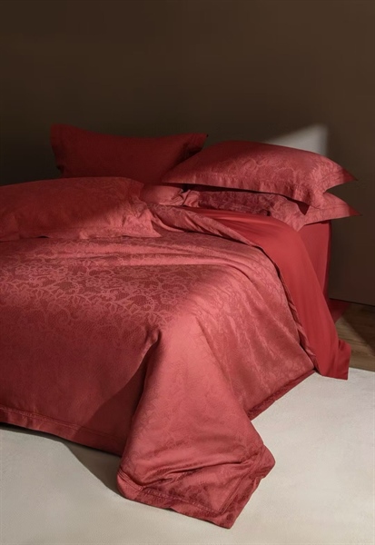 Bộ ga gấm đỏ | Gấm Cotton Ai Cập dệt nổi : mặt A 140S, Mặt B 100S - XBD01.DO