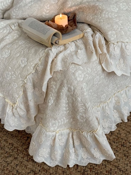 Bộ ga Shan Trà | Cotton Linen - Dệt hoa, viền bèo hoa nổi - Vỏ chăn 200x230 cm - OL01.BE