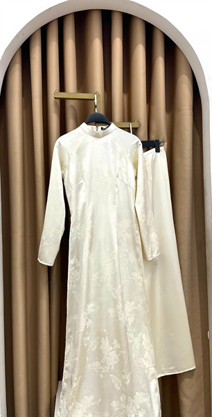 Áo dài truyền thống lụa gấm cổ thấp