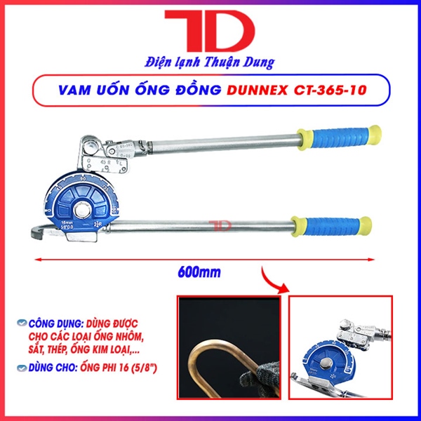 Vam uốn ống đồng DUNNEX, model CT-365-10, dùng cho ống phi 16 (5/8"), dùng cho ống nhôm, sắt, thép không gỉ, ống kim loại khác, tay cầm điều chỉnh 90 độ (thùng 8 cái)