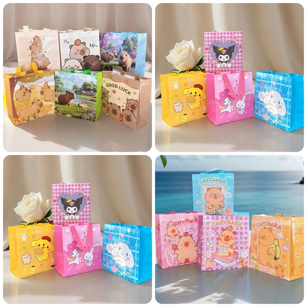 Set 10 túi quà VẢI KHÔNG DỆT, CAPYBARA + HOẠT HÌNH, 23x22x11cm,