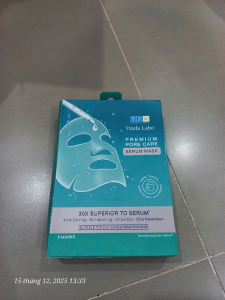 Mặt nạ tinh chất làm dịu và cải thiện da mụn, nhạy cảm Hada Labo Premium Pore Care Serum Mask 23g (Hộp 5 cái) 2