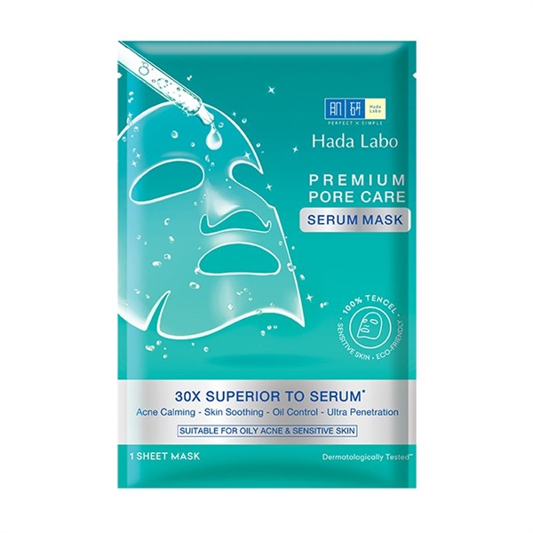 Mặt nạ tinh chất làm dịu và cải thiện da mụn, nhạy cảm Hada Labo Premium Pore Care Serum Mask 23g (Hộp 5 cái)