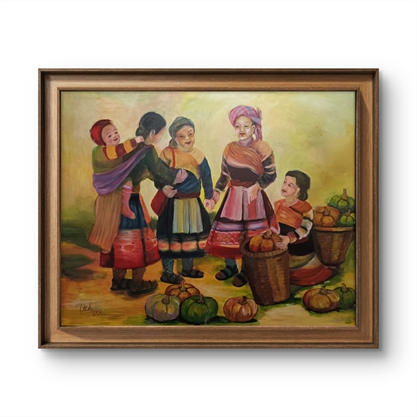 Niềm Vui Chợ Bản - Tranh lâu năm - 85x110 cm