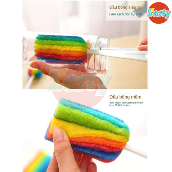 Combo 3 Cọ Rửa Bình cầu vồng 26cm - Cọ Vệ Sinh Bình Nước Thủy Tinh Chất Liệu Nhựa Bọt Biển Mềm Đa Năng Rửa Nhanh Sạch Sâu Không Trầy