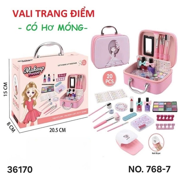 768-7 HỘP VALI DA TRANG ĐIỂM + MÁY HƠ MÓNG