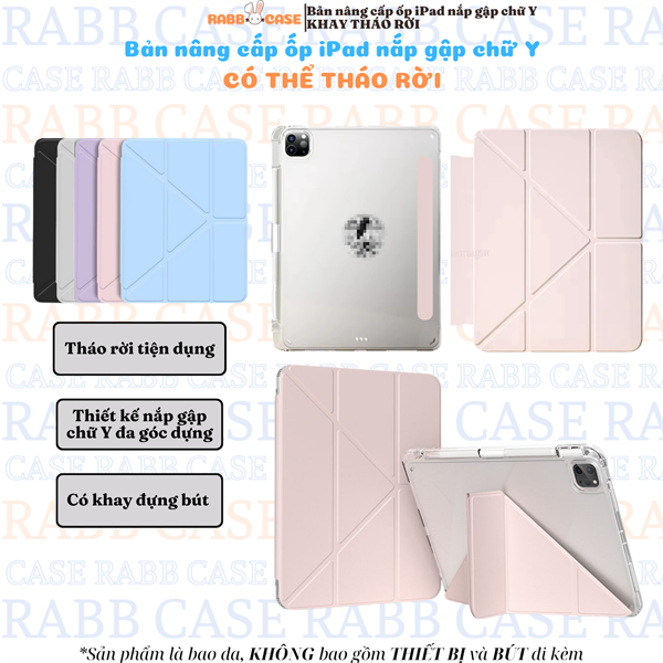 Bao da iPad với mặt lưng Acrylic trong suốt,chống ố, nắp gập chữ Y KHAY THÁO RỜI Mini 6 | Mini 7