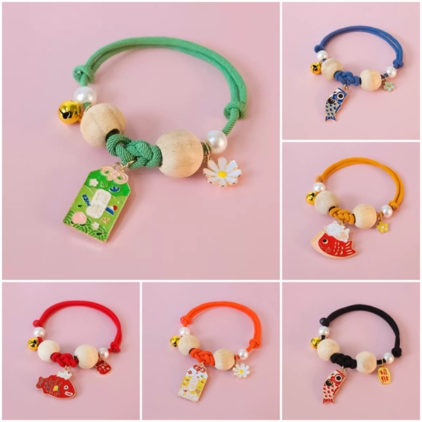 PU - Vòng cổ dây rút hạt gỗ và hoa 18-32cm (VAT)