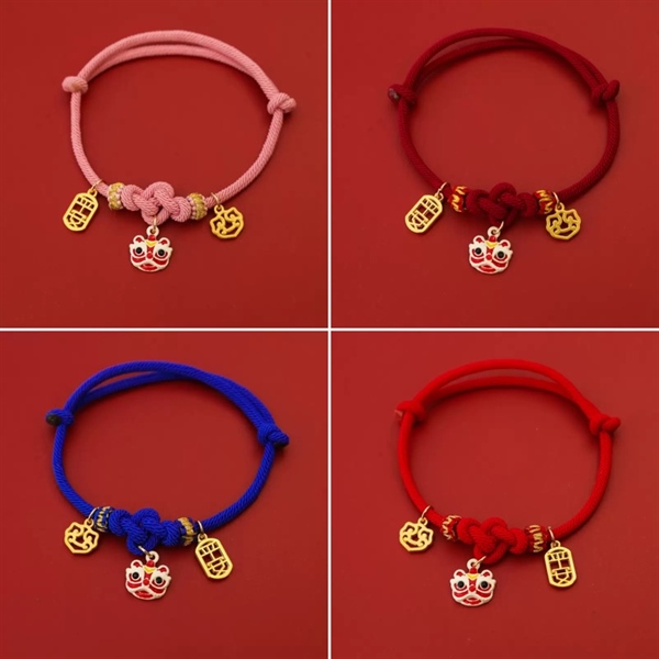 PU - Vòng cổ tết gắn phụ kiện đầu lân S(18-35cm)