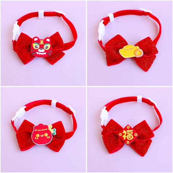 PU - Vòng cổ Tết vải nhung đính nơ và hoạ tiết lấp lánh S(16-32cm)