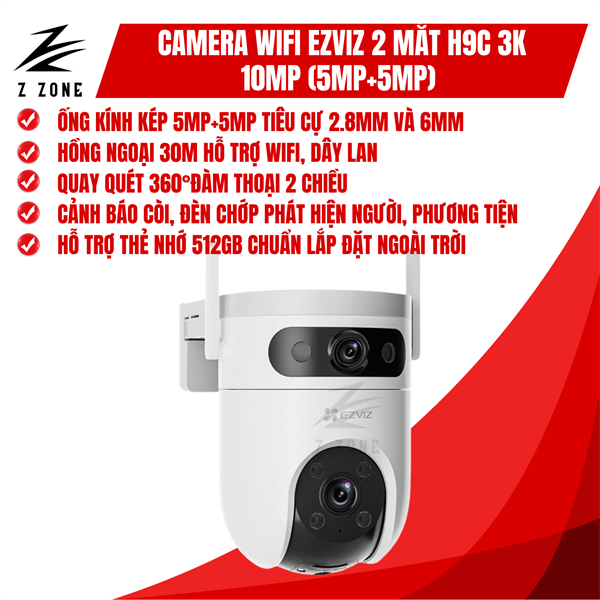 Camera wifi 2 mắt ngoài trời Ezviz H9C dual 10mp 3K (5mp+5mp)