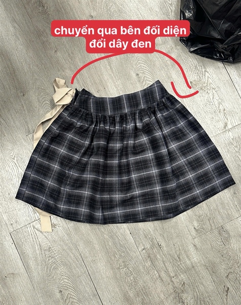 AREUM Chân váy lửng Koshi Skirt phối dây buộc - Caro Đen phối dây - Size S